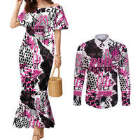 Personalized Pink Power Graffiti Couples Matching Mermaid Dress and Long Sleeve Button Shirt Breast Cancer Awareness - Wonder Print Shop