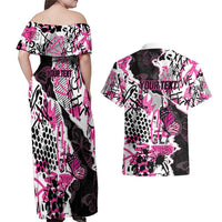 Personalized Pink Power Graffiti Couples Matching Off Shoulder Maxi Dress and Hawaiian Shirt Breast Cancer Awareness - Wonder Print Shop