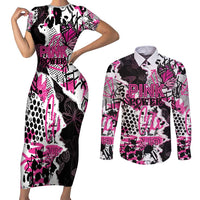 Personalized Pink Power Graffiti Couples Matching Short Sleeve Bodycon Dress and Long Sleeve Button Shirt Breast Cancer Awareness - Wonder Print Shop