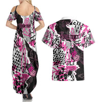 Personalized Pink Power Graffiti Couples Matching Summer Maxi Dress and Hawaiian Shirt Breast Cancer Awareness - Wonder Print Shop