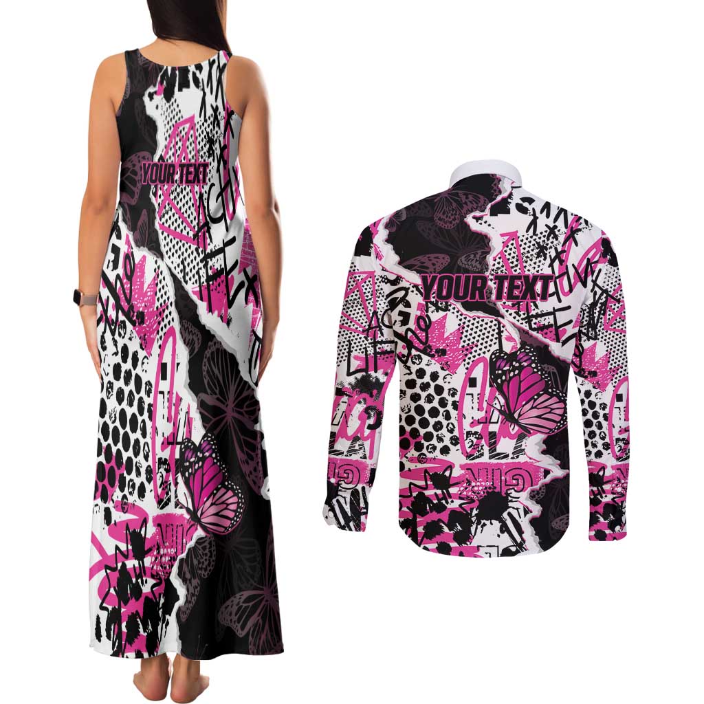 Personalized Pink Power Graffiti Couples Matching Tank Maxi Dress and Long Sleeve Button Shirt Breast Cancer Awareness - Wonder Print Shop