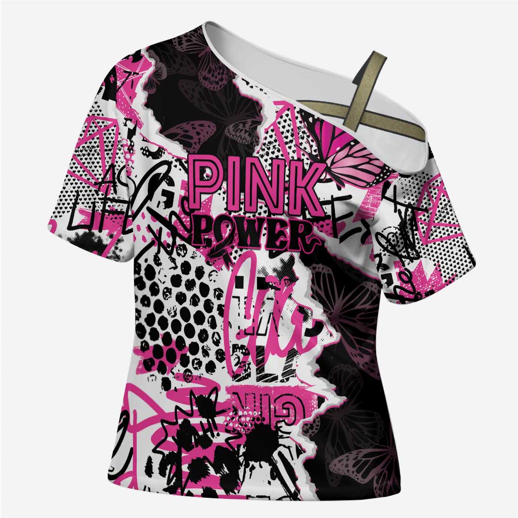 Personalized Pink Power Graffiti Cross Shoulder Shirt Breast Cancer Awareness - Wonder Print Shop