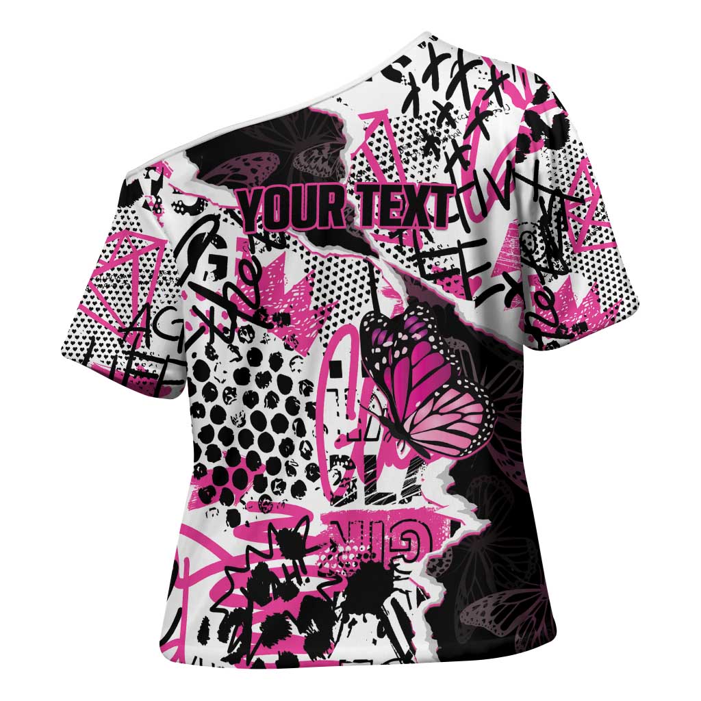 Personalized Pink Power Graffiti Cross Shoulder Shirt Breast Cancer Awareness - Wonder Print Shop