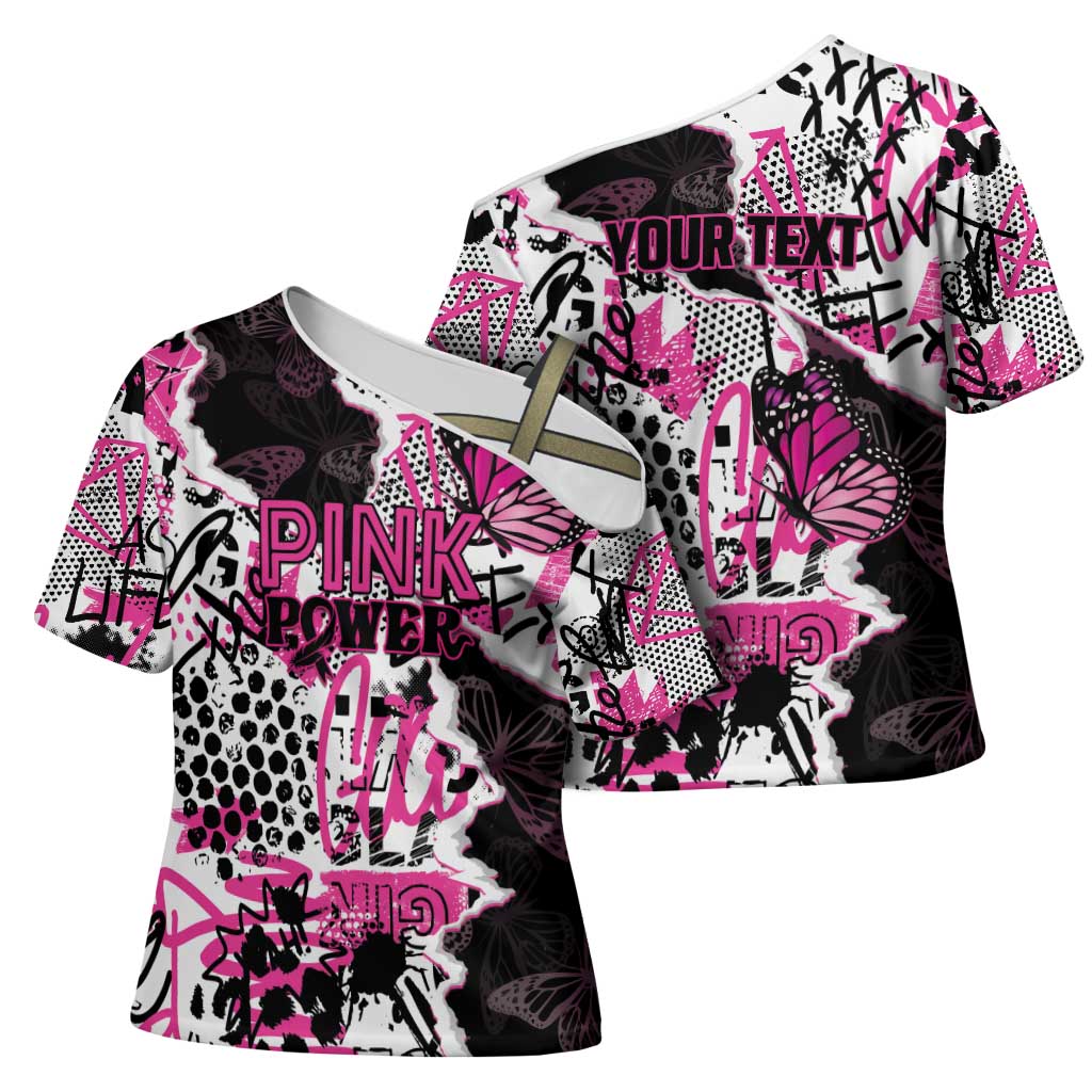 Personalized Pink Power Graffiti Cross Shoulder Shirt Breast Cancer Awareness - Wonder Print Shop