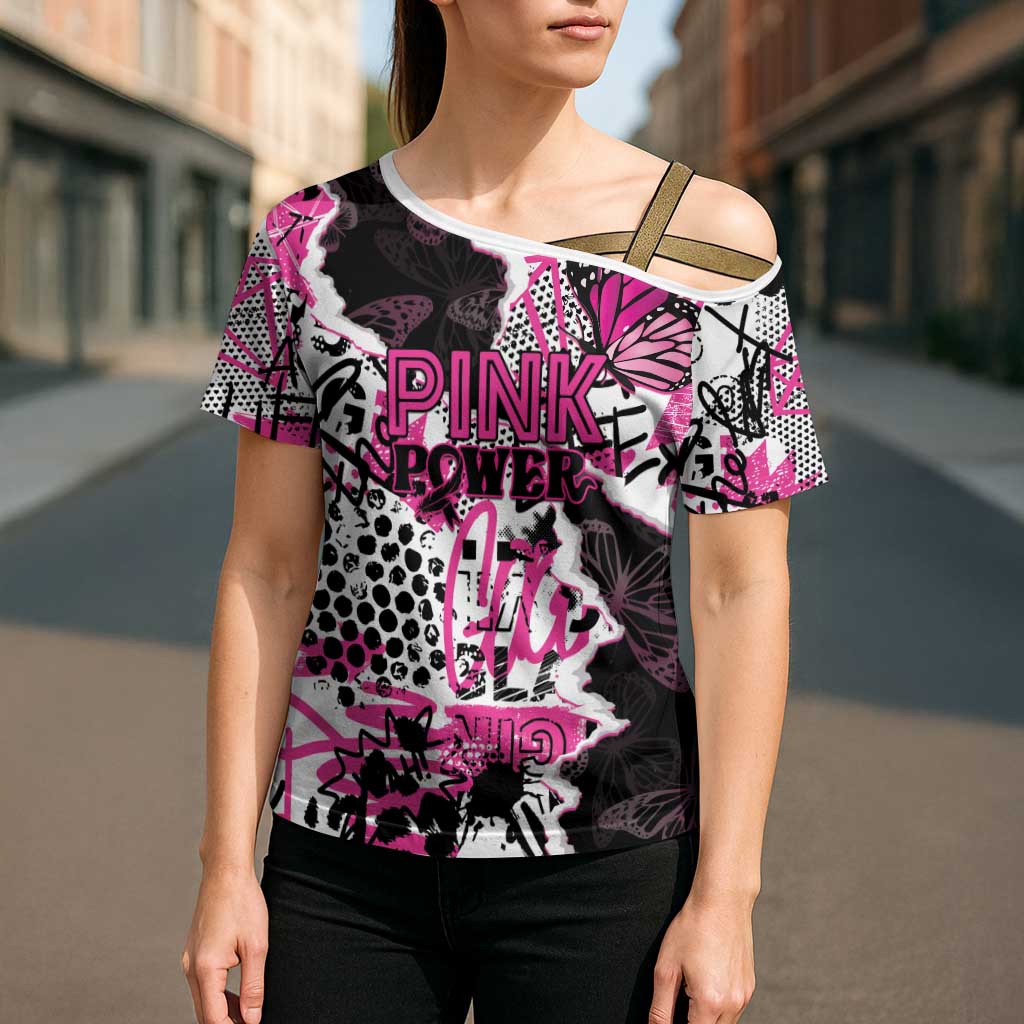 Personalized Pink Power Graffiti Cross Shoulder Shirt Breast Cancer Awareness - Wonder Print Shop