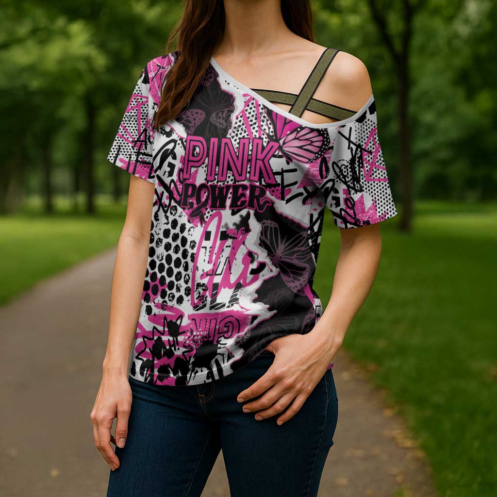 Personalized Pink Power Graffiti Cross Shoulder Shirt Breast Cancer Awareness - Wonder Print Shop