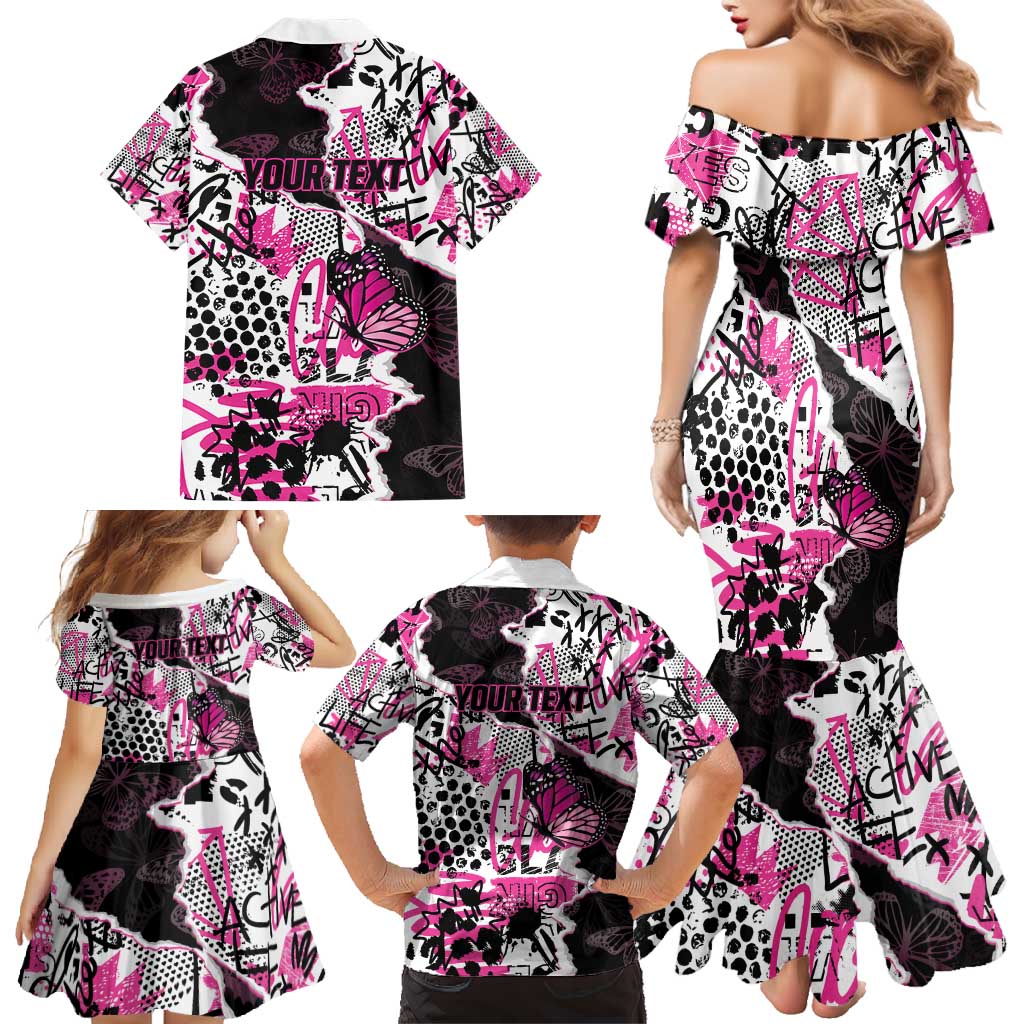 Personalized Pink Power Graffiti Family Matching Mermaid Dress and Hawaiian Shirt Breast Cancer Awareness - Wonder Print Shop