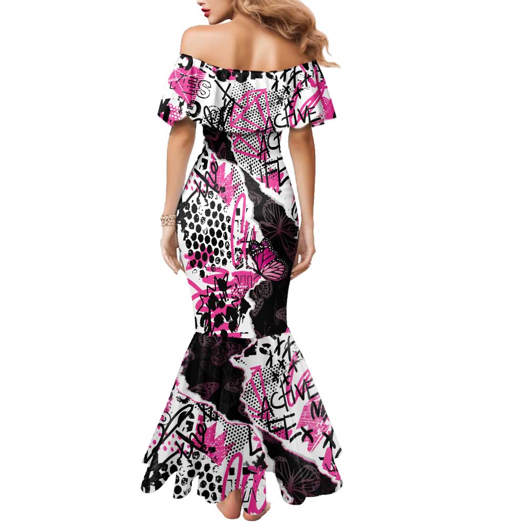 Personalized Pink Power Graffiti Family Matching Mermaid Dress and Hawaiian Shirt Breast Cancer Awareness - Wonder Print Shop