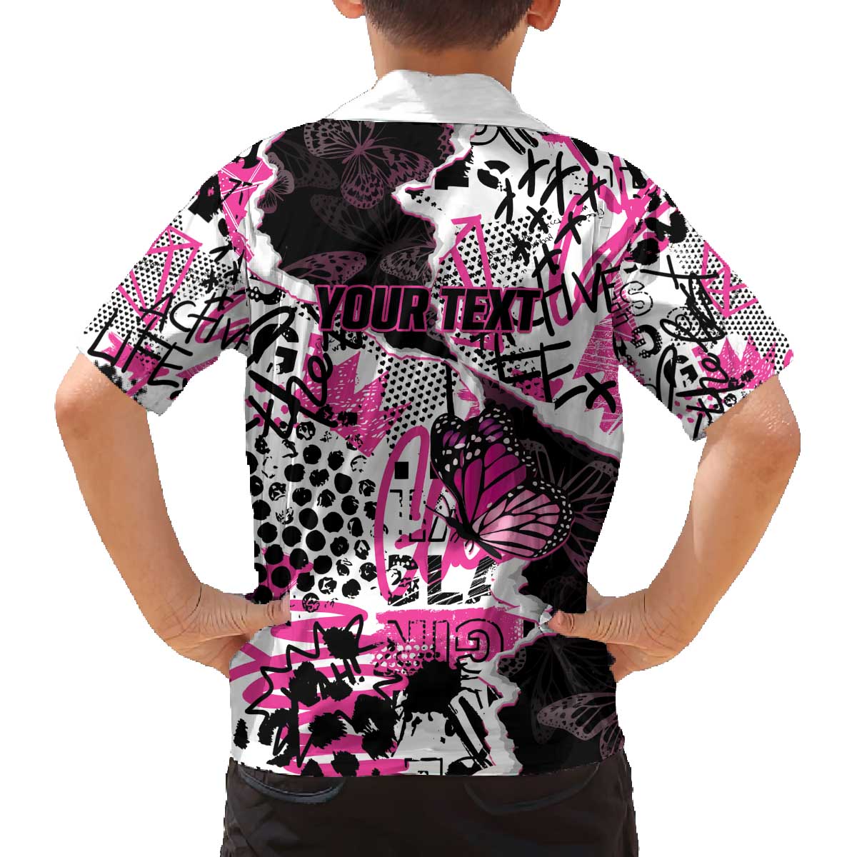 Personalized Pink Power Graffiti Family Matching Off The Shoulder Long Sleeve Dress and Hawaiian Shirt Breast Cancer Awareness - Wonder Print Shop