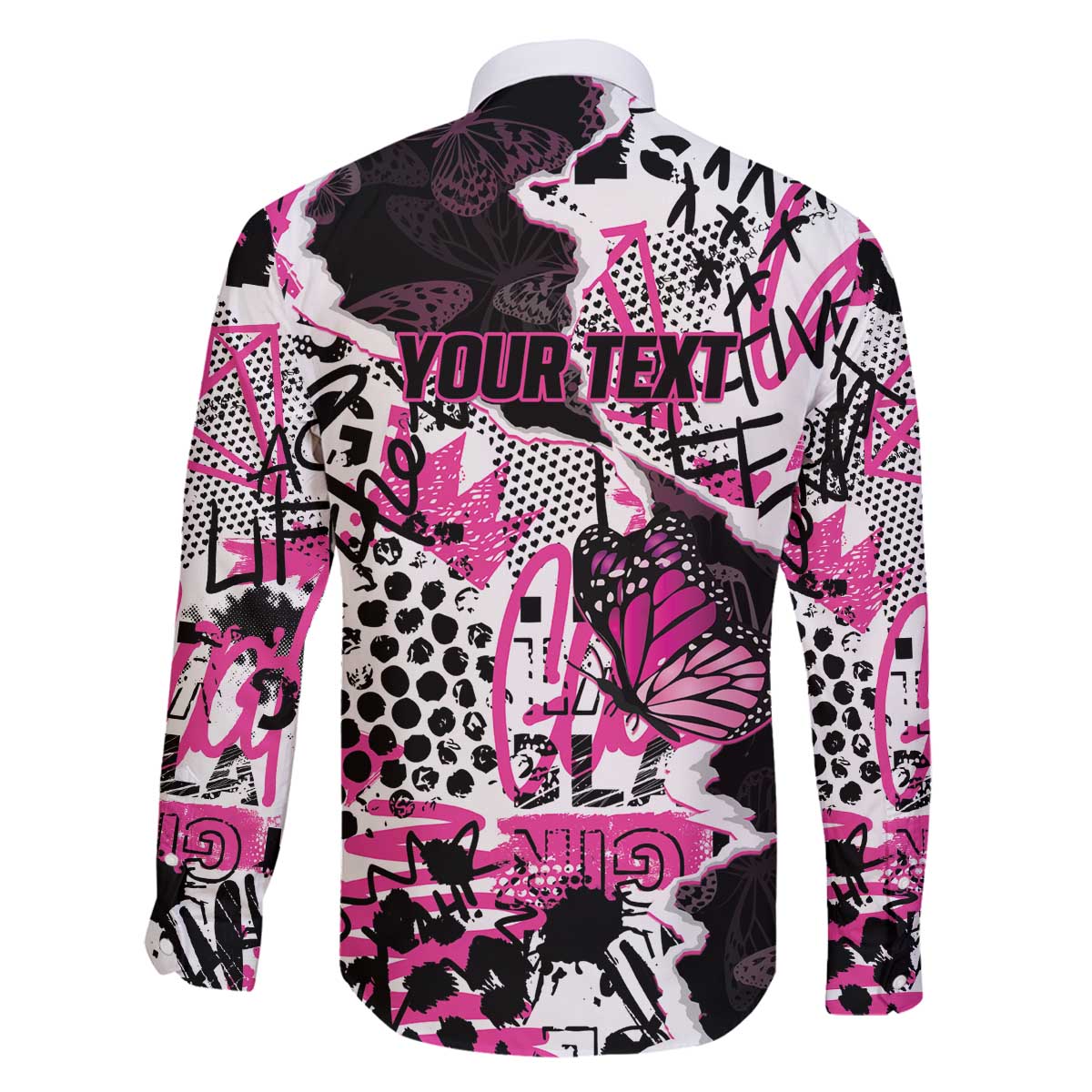 Personalized Pink Power Graffiti Family Matching Off The Shoulder Long Sleeve Dress and Hawaiian Shirt Breast Cancer Awareness - Wonder Print Shop