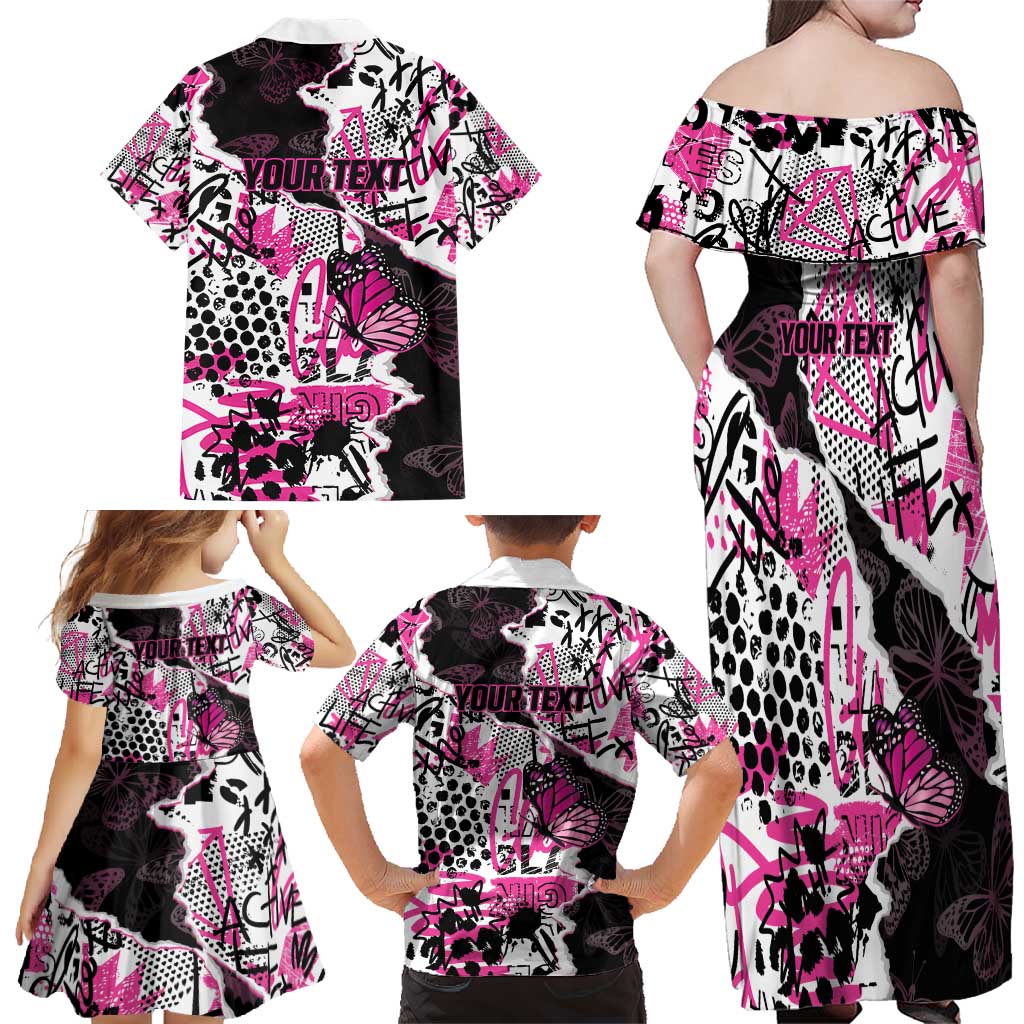 Personalized Pink Power Graffiti Family Matching Off Shoulder Maxi Dress and Hawaiian Shirt Breast Cancer Awareness - Wonder Print Shop
