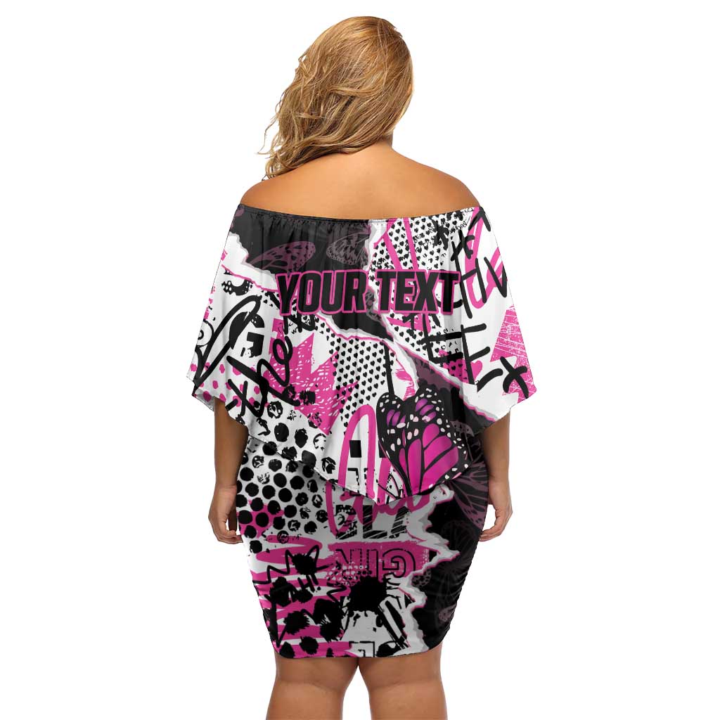 Personalized Pink Power Graffiti Family Matching Off Shoulder Short Dress and Hawaiian Shirt Breast Cancer Awareness - Wonder Print Shop