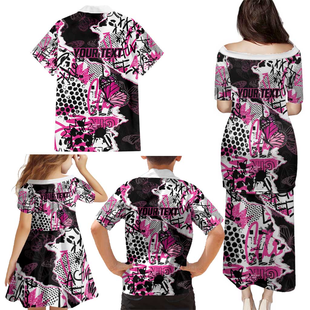 Personalized Pink Power Graffiti Family Matching Puletasi and Hawaiian Shirt Breast Cancer Awareness - Wonder Print Shop