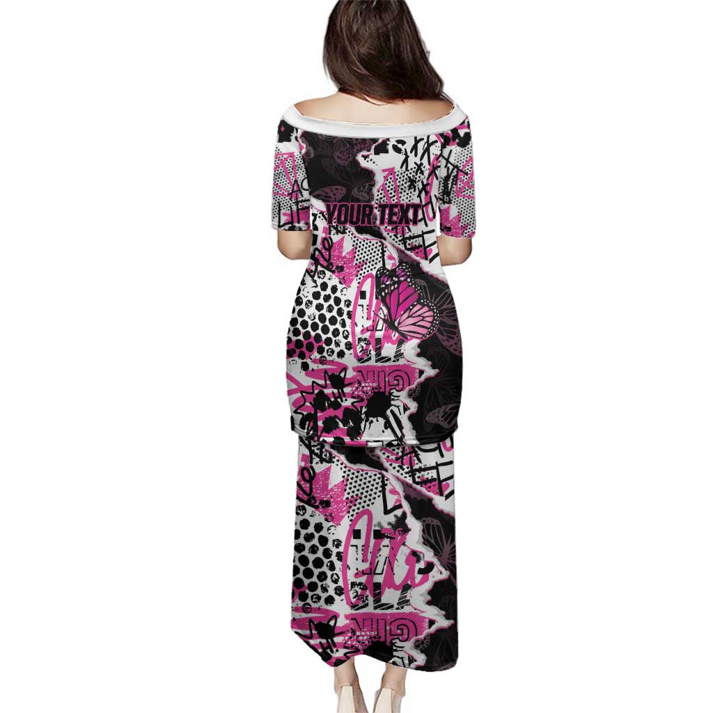 Personalized Pink Power Graffiti Family Matching Puletasi and Hawaiian Shirt Breast Cancer Awareness - Wonder Print Shop