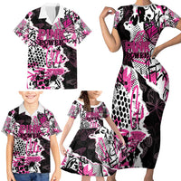 Personalized Pink Power Graffiti Family Matching Short Sleeve Bodycon Dress and Hawaiian Shirt Breast Cancer Awareness - Wonder Print Shop