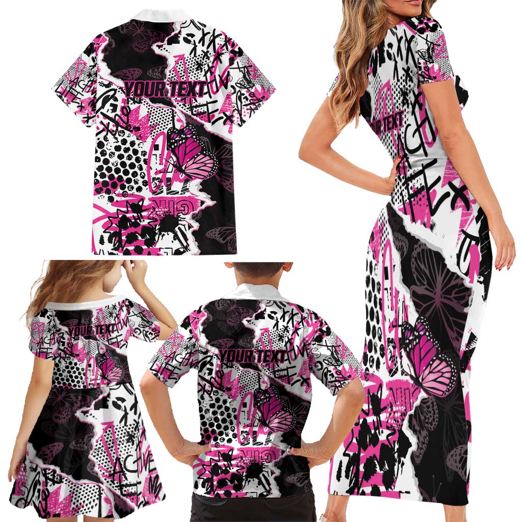 Personalized Pink Power Graffiti Family Matching Short Sleeve Bodycon Dress and Hawaiian Shirt Breast Cancer Awareness - Wonder Print Shop