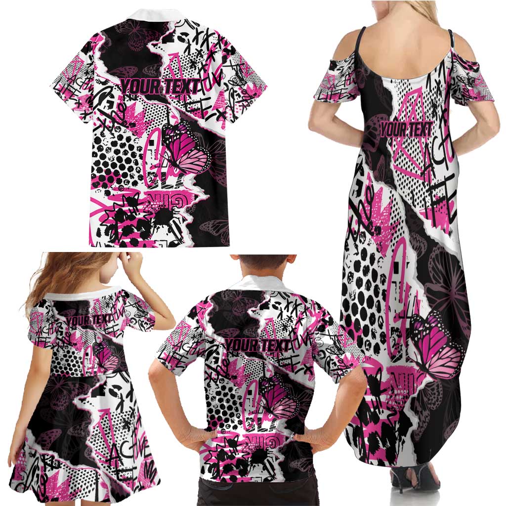 Personalized Pink Power Graffiti Family Matching Summer Maxi Dress and Hawaiian Shirt Breast Cancer Awareness - Wonder Print Shop