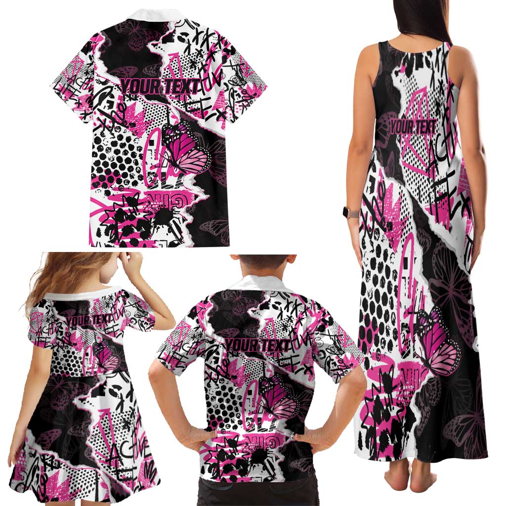 Personalized Pink Power Graffiti Family Matching Tank Maxi Dress and Hawaiian Shirt Breast Cancer Awareness - Wonder Print Shop