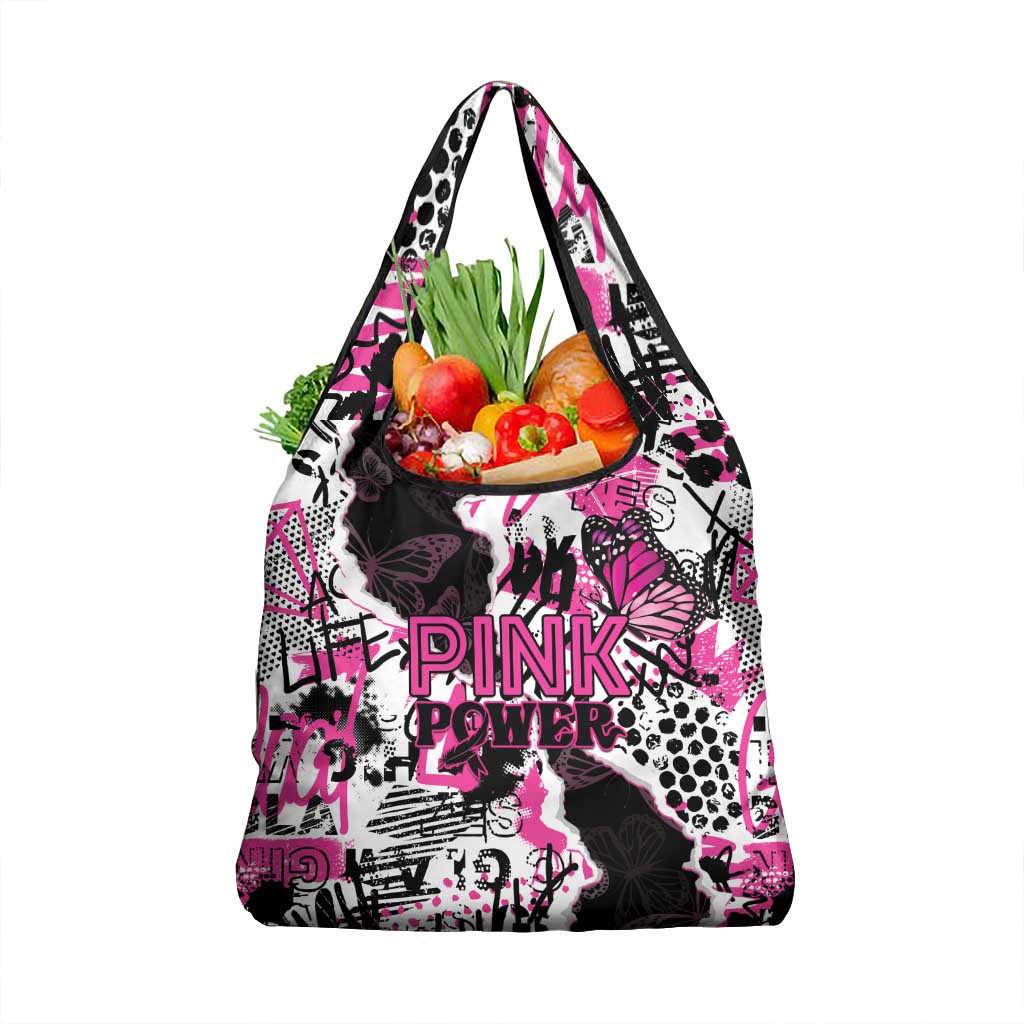 Pink Power Graffiti Grocery Bag Breast Cancer Awareness - Wonder Print Shop