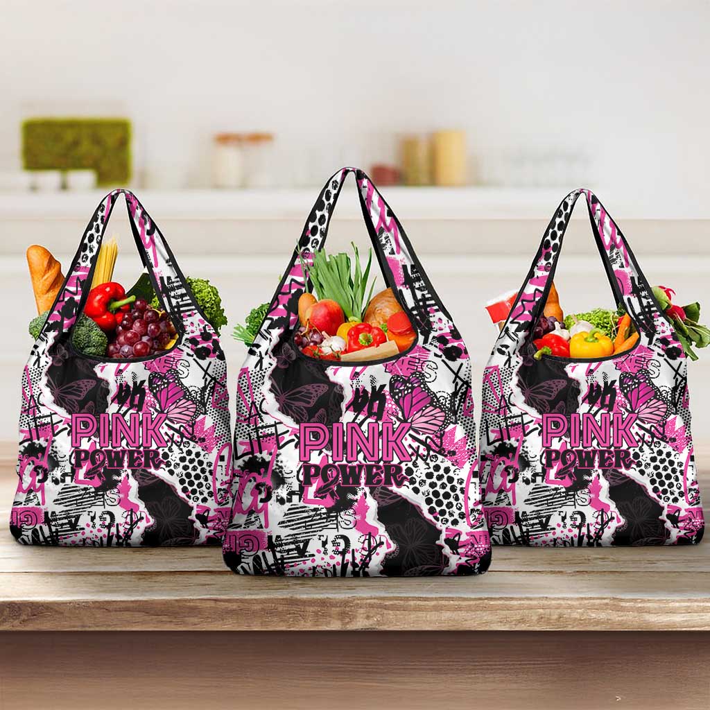 Pink Power Graffiti Grocery Bag Breast Cancer Awareness - Wonder Print Shop