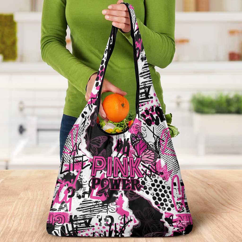 Pink Power Graffiti Grocery Bag Breast Cancer Awareness - Wonder Print Shop