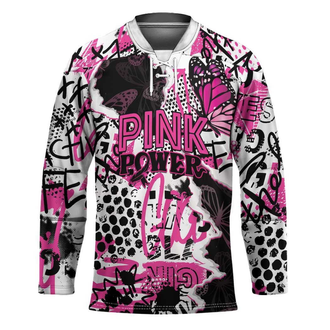 Personalized Pink Power Graffiti Hockey Jersey Breast Cancer Awareness - Wonder Print Shop