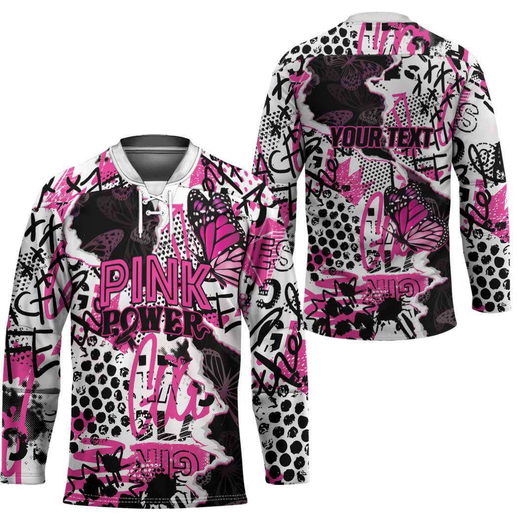 Personalized Pink Power Graffiti Hockey Jersey Breast Cancer Awareness - Wonder Print Shop