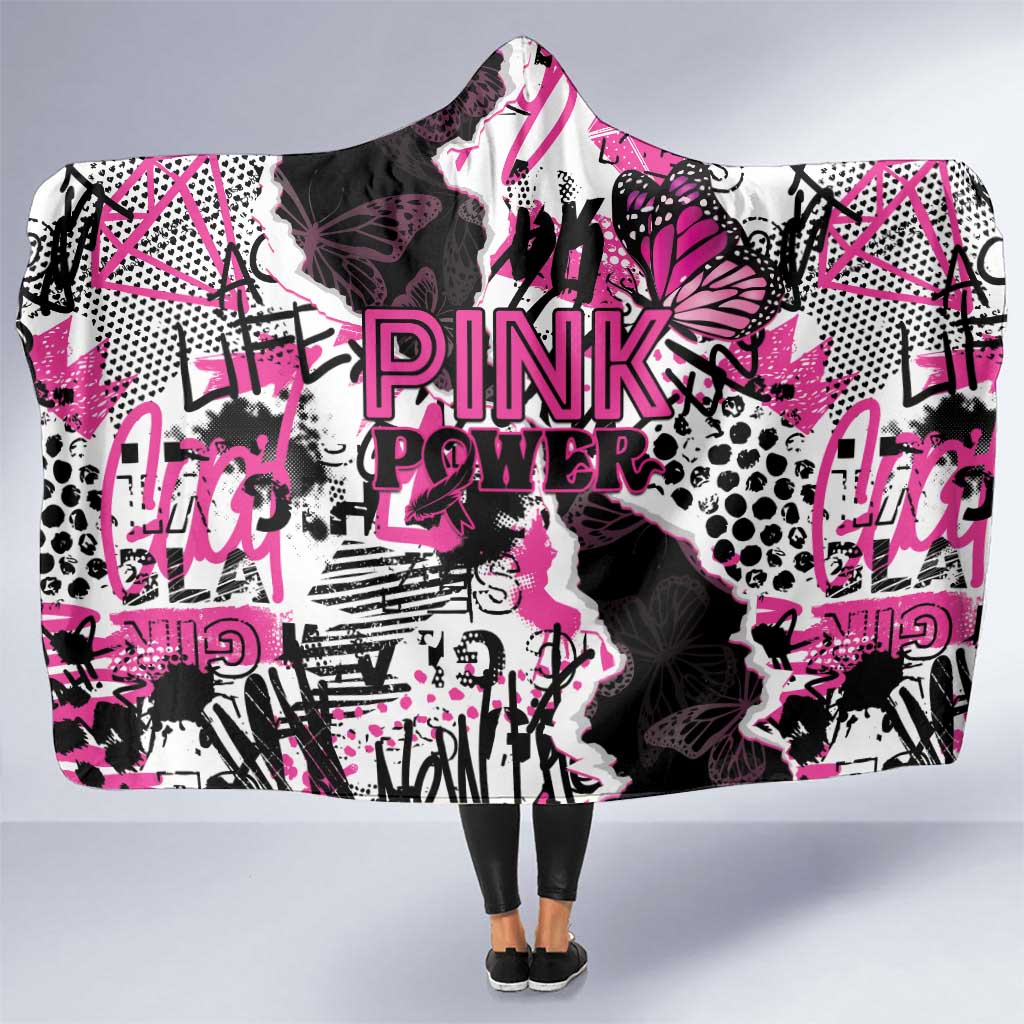 Pink Power Graffiti Hooded Blanket Breast Cancer Awareness - Wonder Print Shop