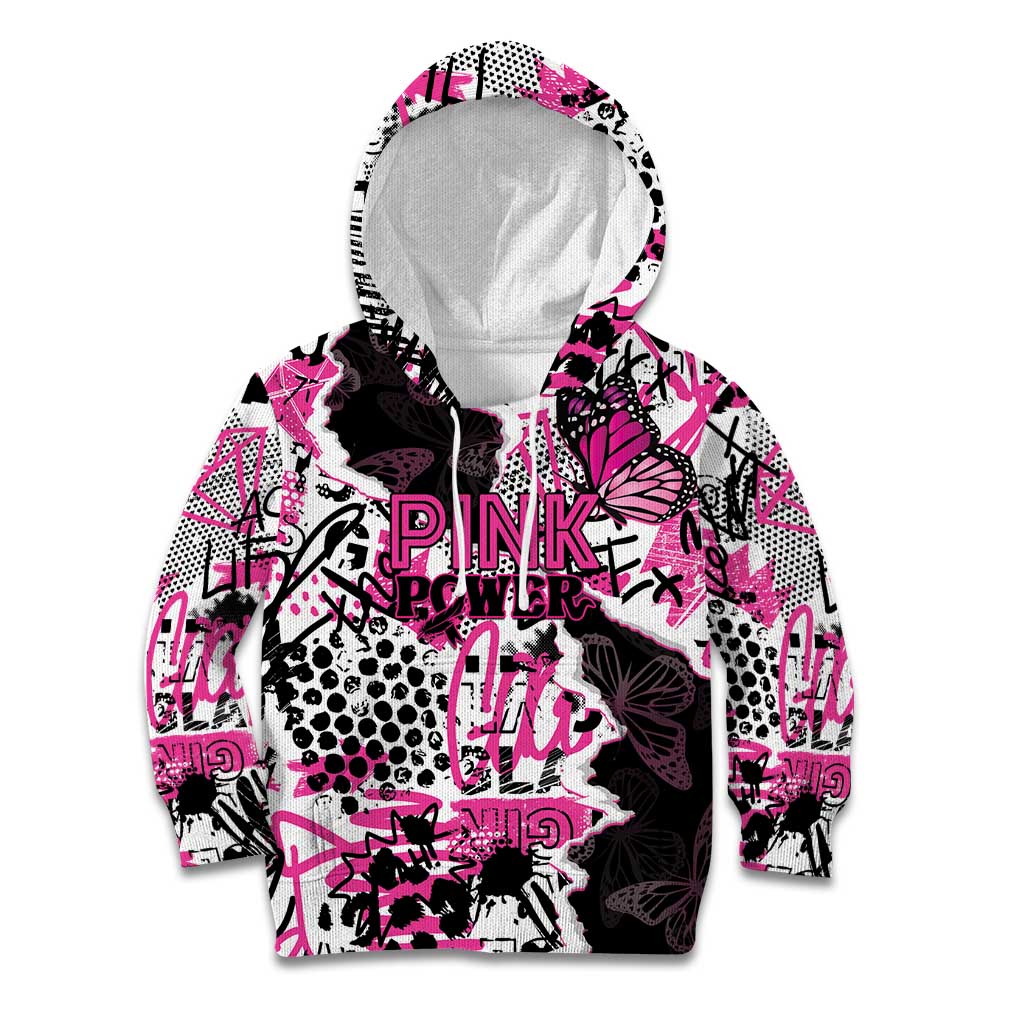 Personalized Pink Power Graffiti Kid Hoodie Breast Cancer Awareness - Wonder Print Shop