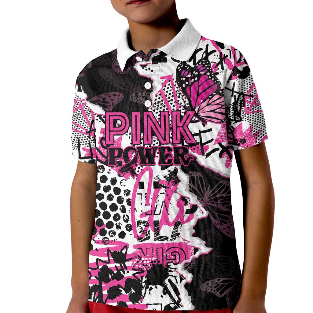 Personalized Pink Power Graffiti Kid Polo Shirt Breast Cancer Awareness - Wonder Print Shop