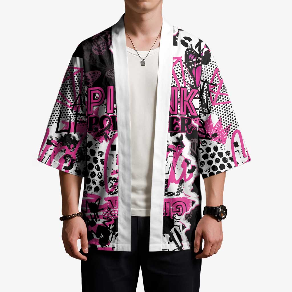 Personalized Pink Power Graffiti Kimono Breast Cancer Awareness - Wonder Print Shop