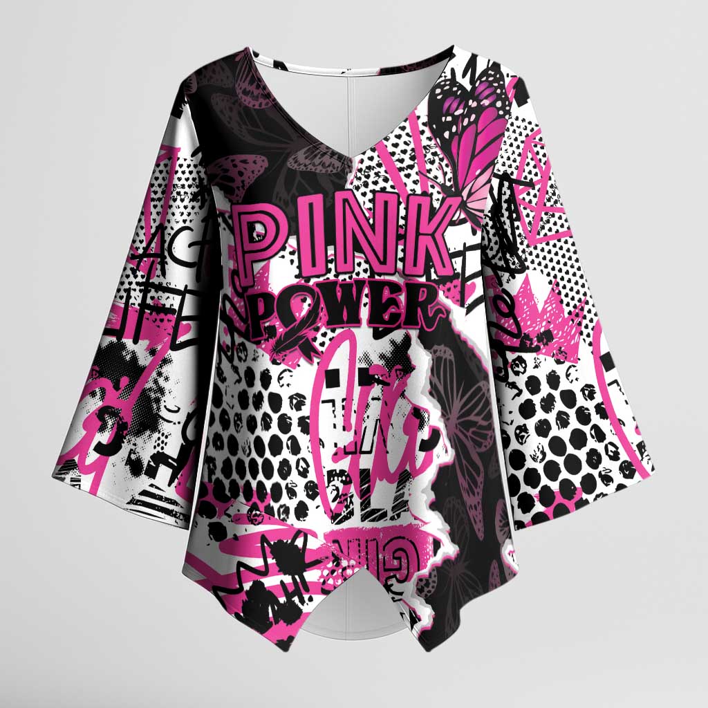 Personalized Pink Power Graffiti Kimono Sleeve Blouse Breast Cancer Awareness - Wonder Print Shop
