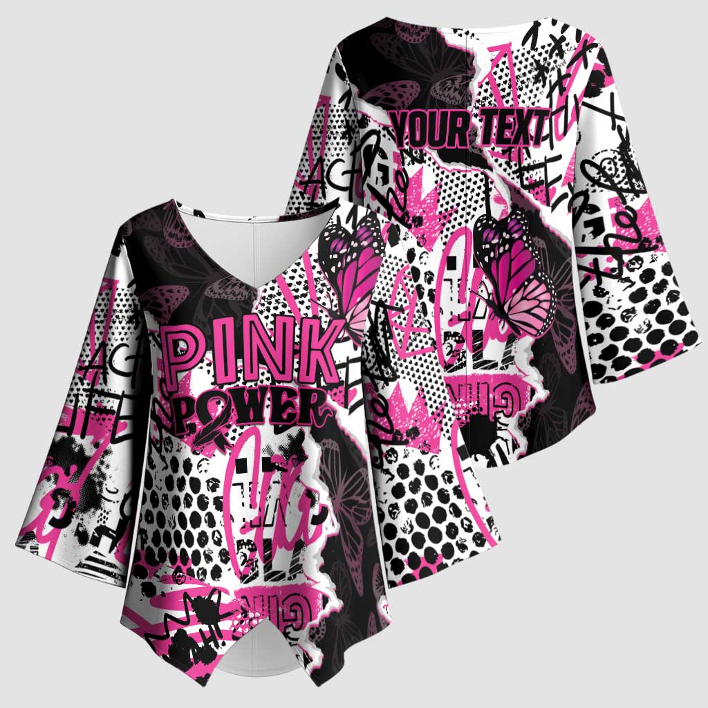 Personalized Pink Power Graffiti Kimono Sleeve Blouse Breast Cancer Awareness - Wonder Print Shop