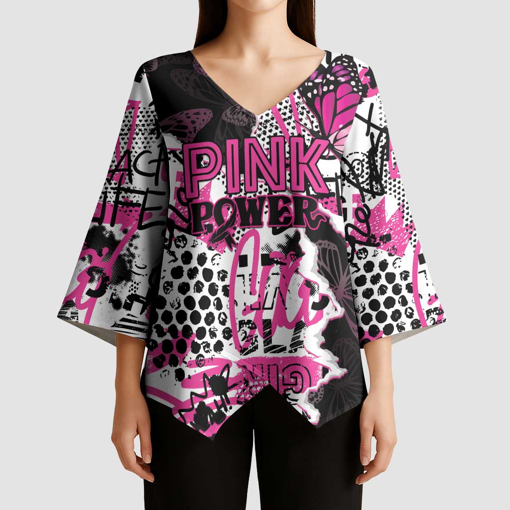 Personalized Pink Power Graffiti Kimono Sleeve Blouse Breast Cancer Awareness - Wonder Print Shop