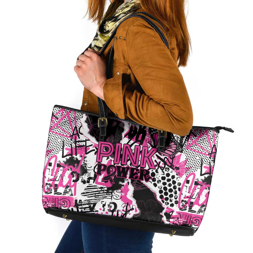 Pink Power Graffiti Leather Tote Bag Breast Cancer Awareness - Wonder Print Shop