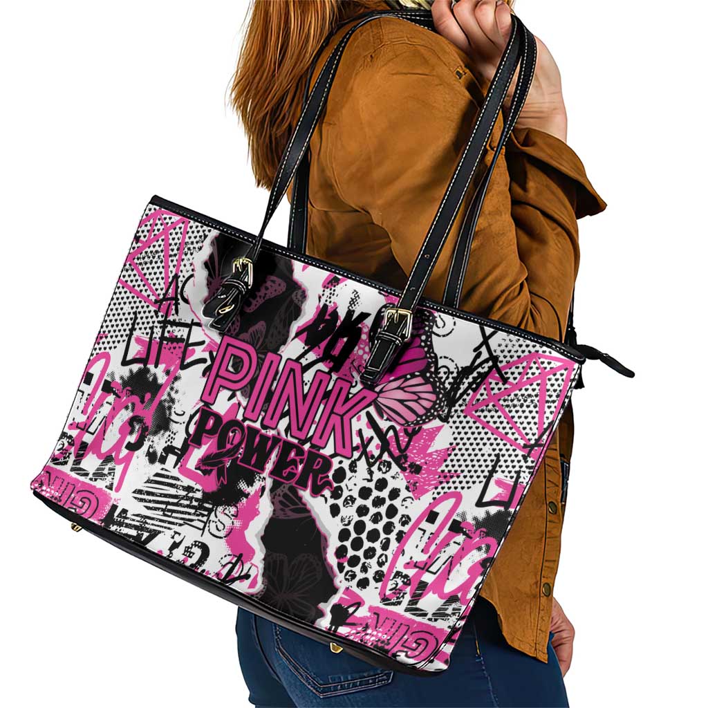 Pink Power Graffiti Leather Tote Bag Breast Cancer Awareness - Wonder Print Shop