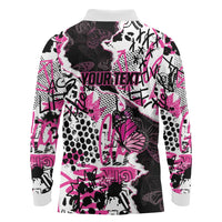 Personalized Pink Power Graffiti Long Sleeve Polo Shirt Breast Cancer Awareness - Wonder Print Shop