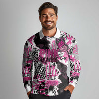 Personalized Pink Power Graffiti Long Sleeve Polo Shirt Breast Cancer Awareness - Wonder Print Shop