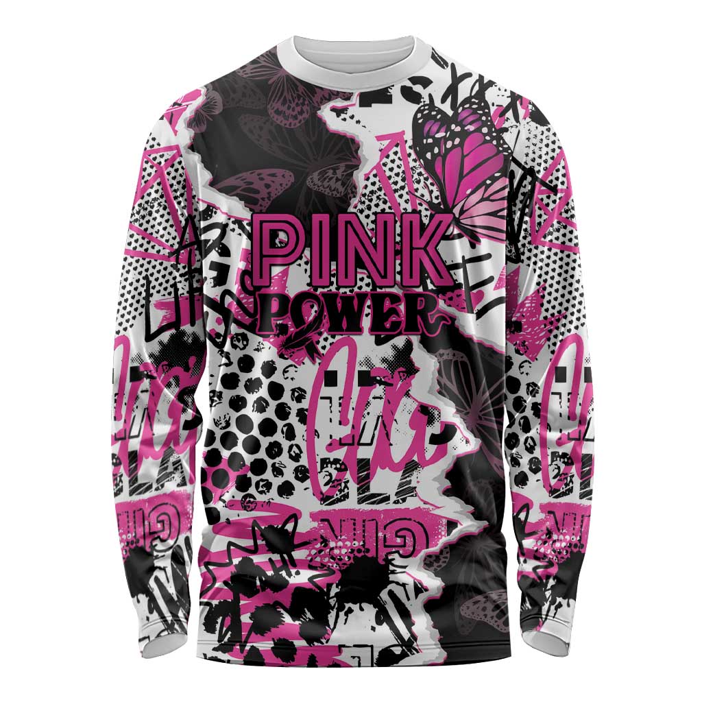Personalized Pink Power Graffiti Long Sleeve Shirt Breast Cancer Awareness - Wonder Print Shop