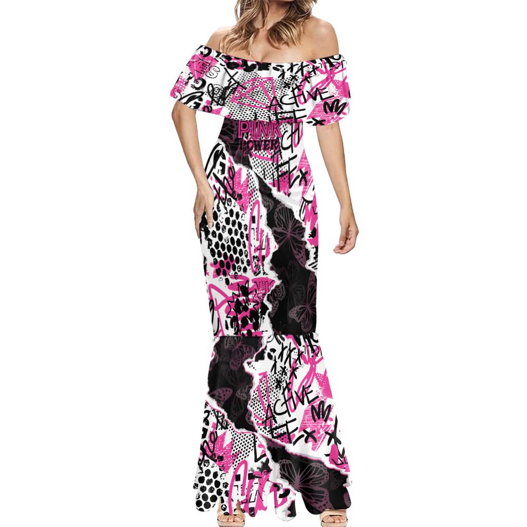 Personalized Pink Power Graffiti Mermaid Dress Breast Cancer Awareness - Wonder Print Shop