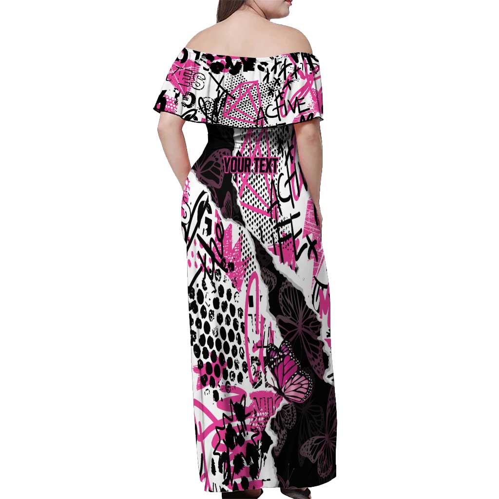 Personalized Pink Power Graffiti Off Shoulder Maxi Dress Breast Cancer Awareness - Wonder Print Shop
