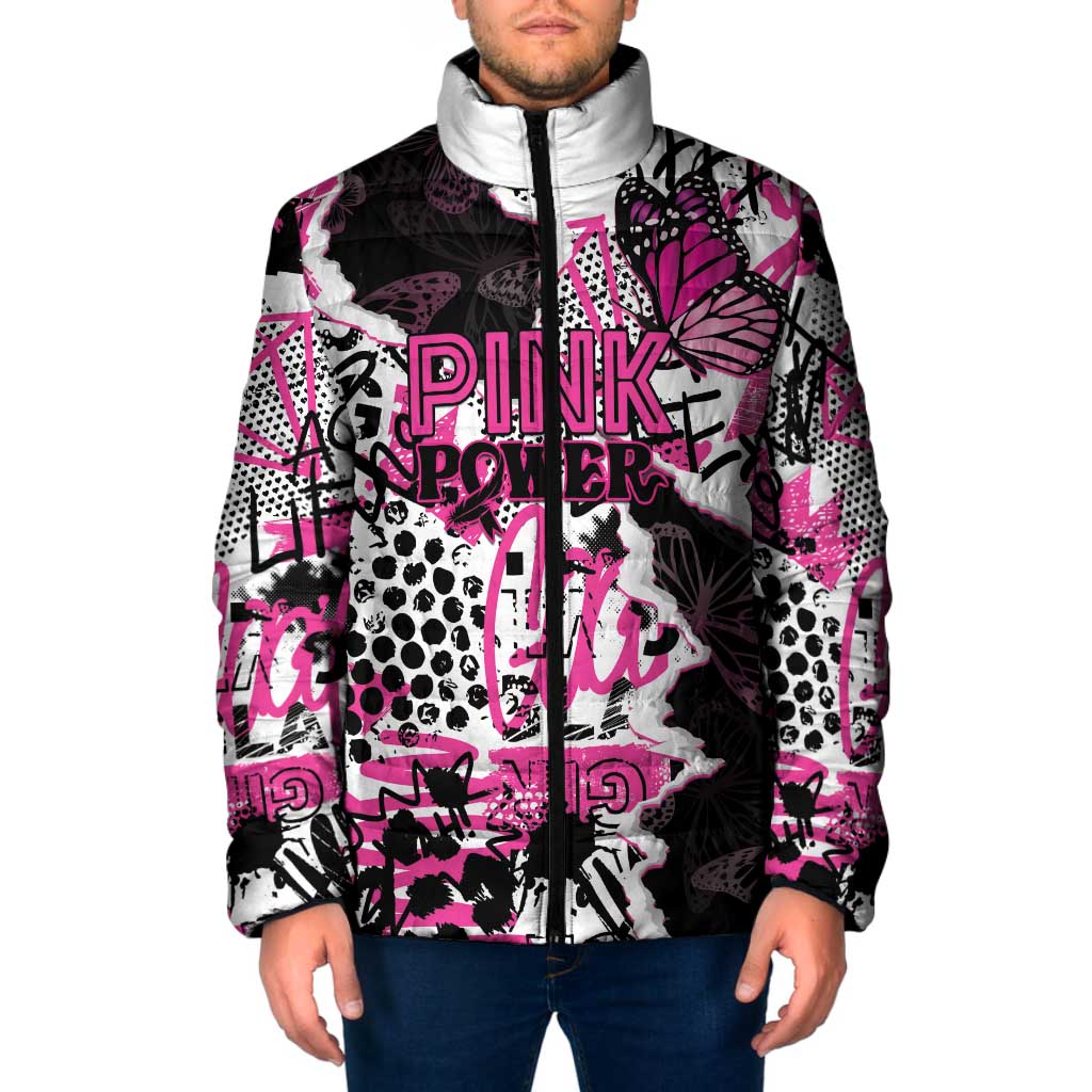 Personalized Pink Power Graffiti Padded Jacket Breast Cancer Awareness - Wonder Print Shop