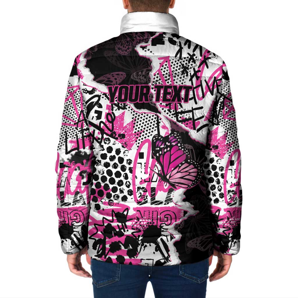 Personalized Pink Power Graffiti Padded Jacket Breast Cancer Awareness - Wonder Print Shop