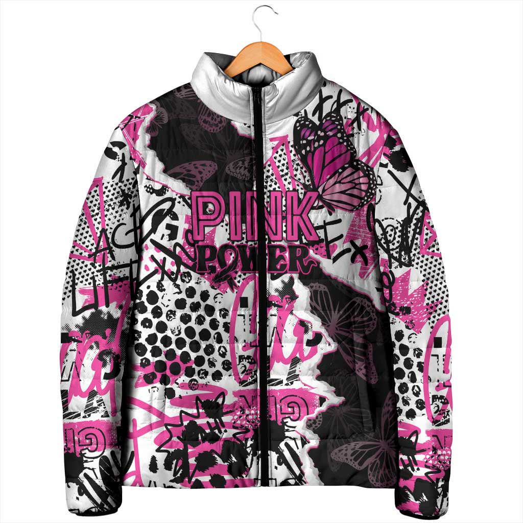 Personalized Pink Power Graffiti Padded Jacket Breast Cancer Awareness - Wonder Print Shop