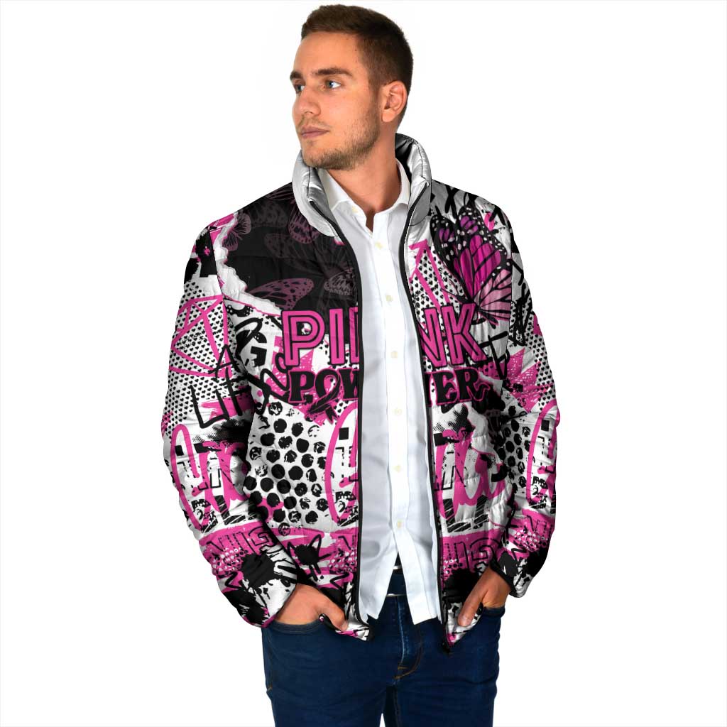 Personalized Pink Power Graffiti Padded Jacket Breast Cancer Awareness - Wonder Print Shop