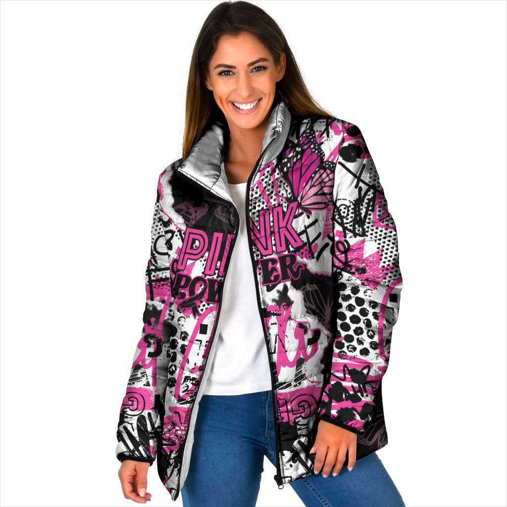 Personalized Pink Power Graffiti Padded Jacket Breast Cancer Awareness - Wonder Print Shop
