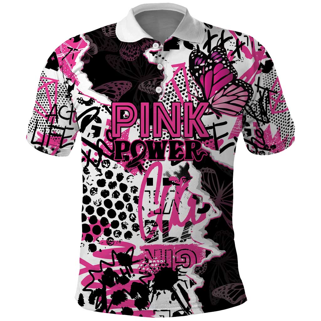 Personalized Pink Power Graffiti Polo Shirt Breast Cancer Awareness - Wonder Print Shop