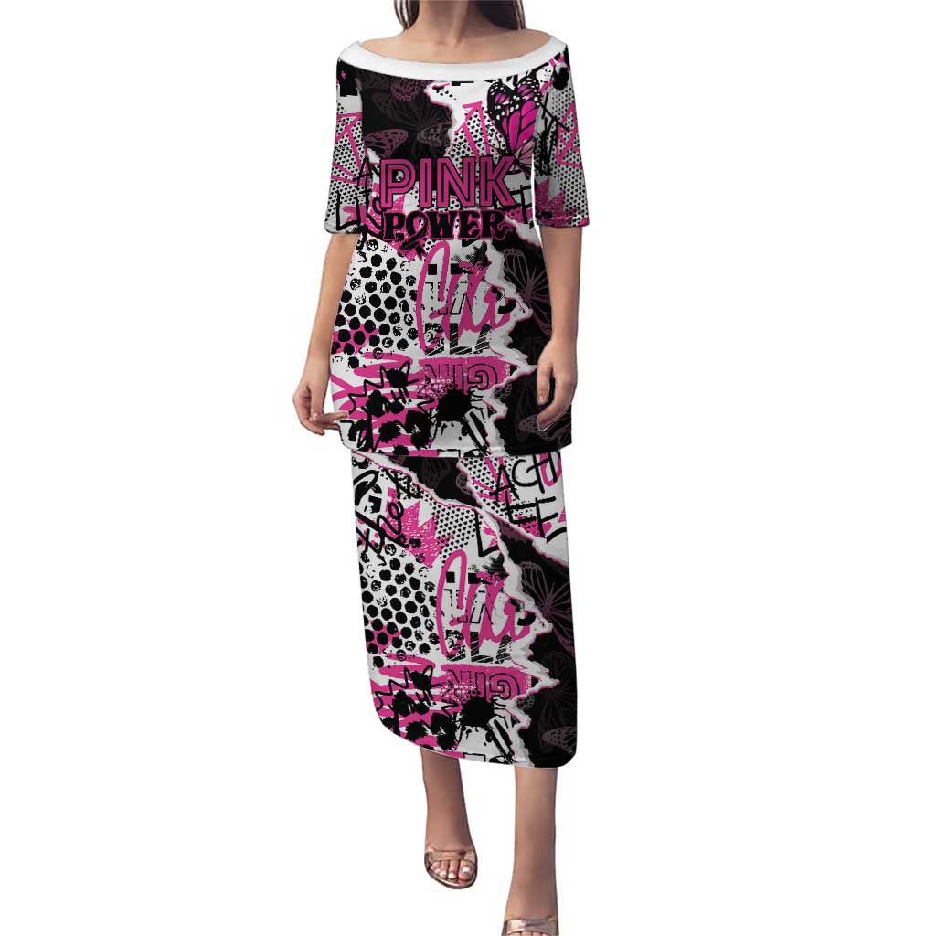 Personalized Pink Power Graffiti Puletasi Breast Cancer Awareness - Wonder Print Shop