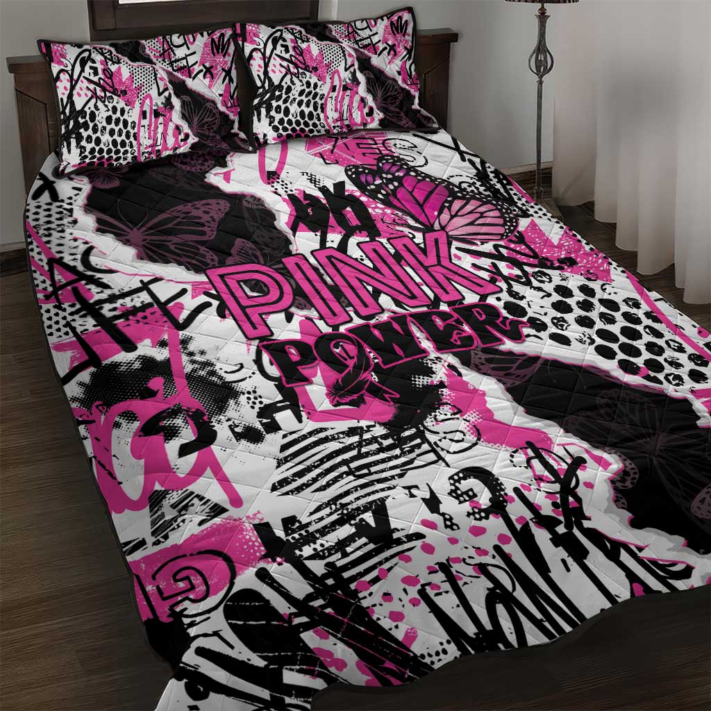Pink Power Graffiti Quilt Bed Set Breast Cancer Awareness - Wonder Print Shop