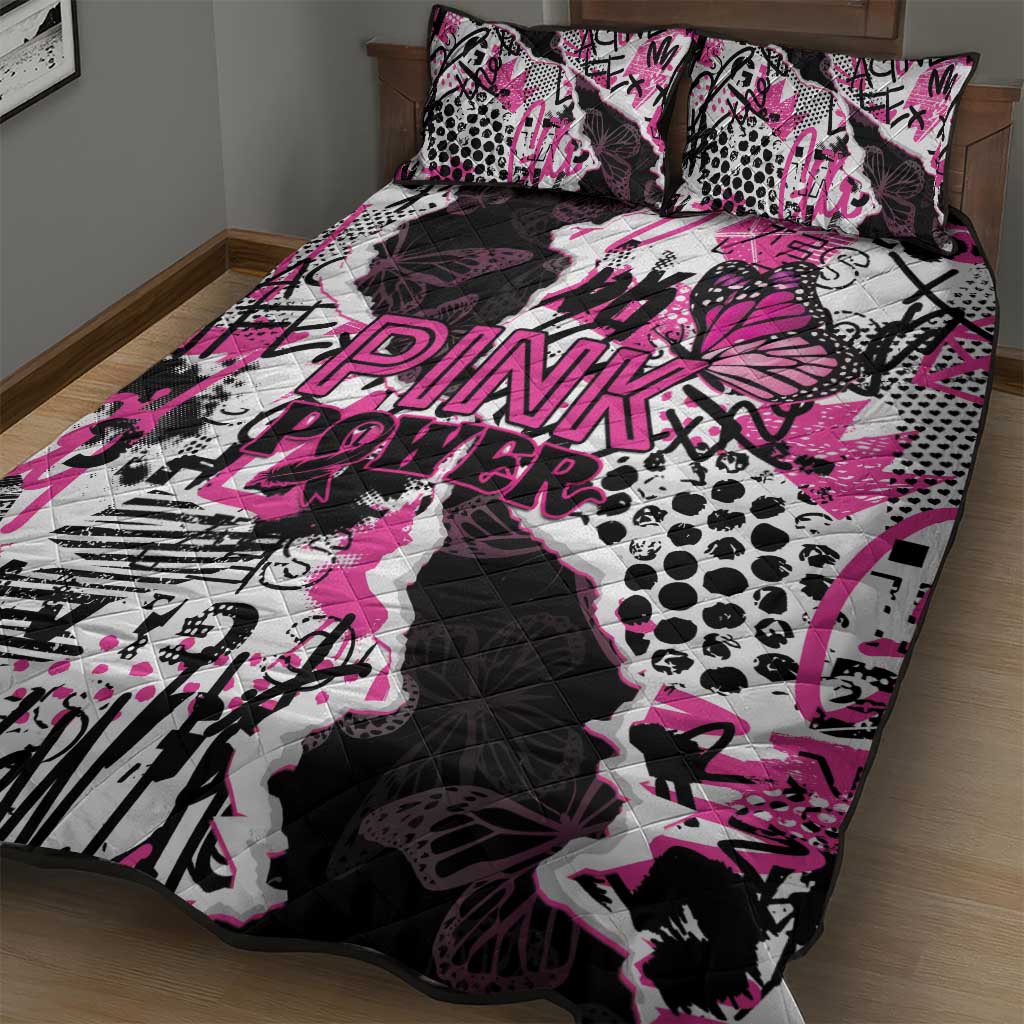 Pink Power Graffiti Quilt Bed Set Breast Cancer Awareness - Wonder Print Shop